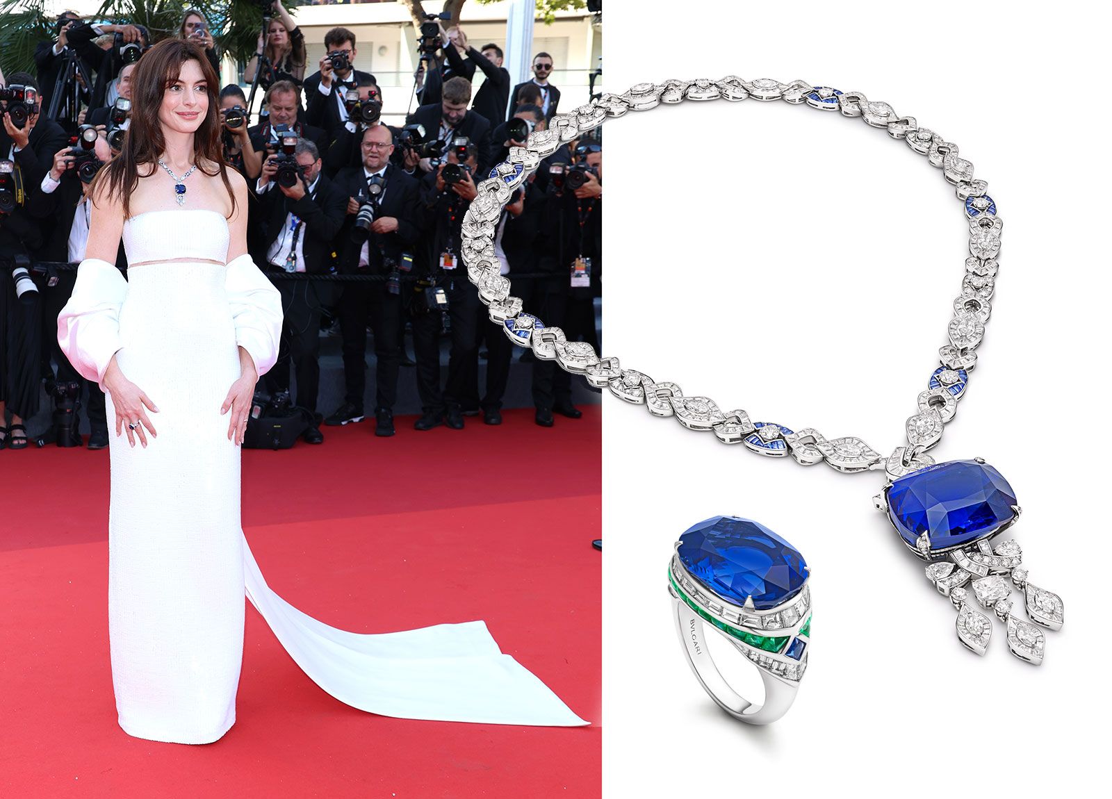 Anne Hathaway in Bulgari High Jewellery from the new Eden Garden of Wonders collection at the Cannes Film Festival 2022
