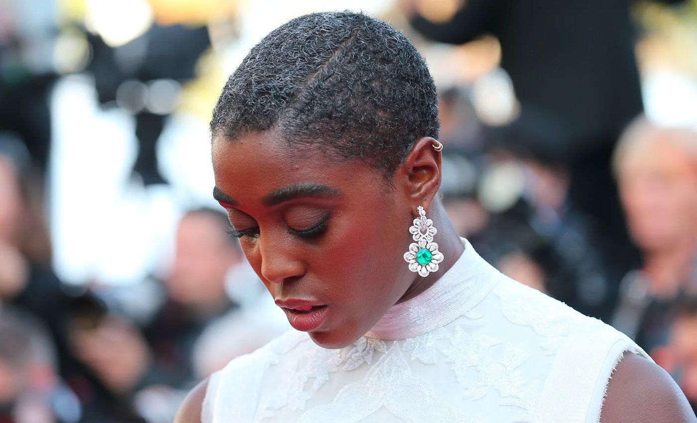 Lashana Lynch in Chopard emerald and diamond earrings at the Cannes Film Festival 2022