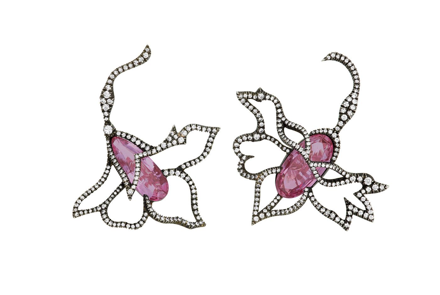  JAR pink topaz and diamond Fleurs earrings in silver and 18k yellow gold (1989), to be sold by Christie’s New York in June 2022