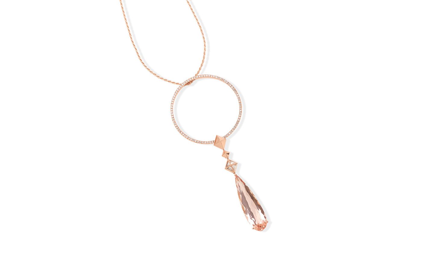  Luvor Central Park pendant with a morganite drop and diamonds in 18k rose gold 