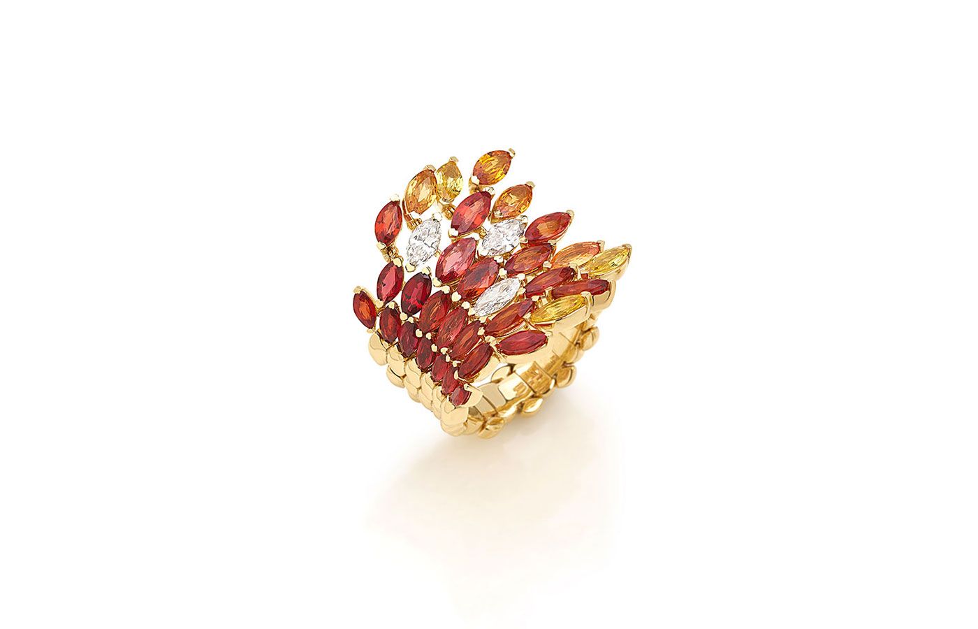  Luvor Angelo ring in 18k yellow gold with diamonds and multi-coloured gemstones