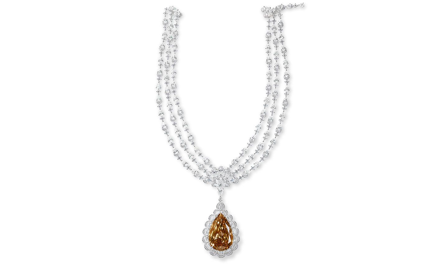  Chopard Loves Cinema diamond necklaces, featuring an 80-carat  pear shaped champagne diamond 