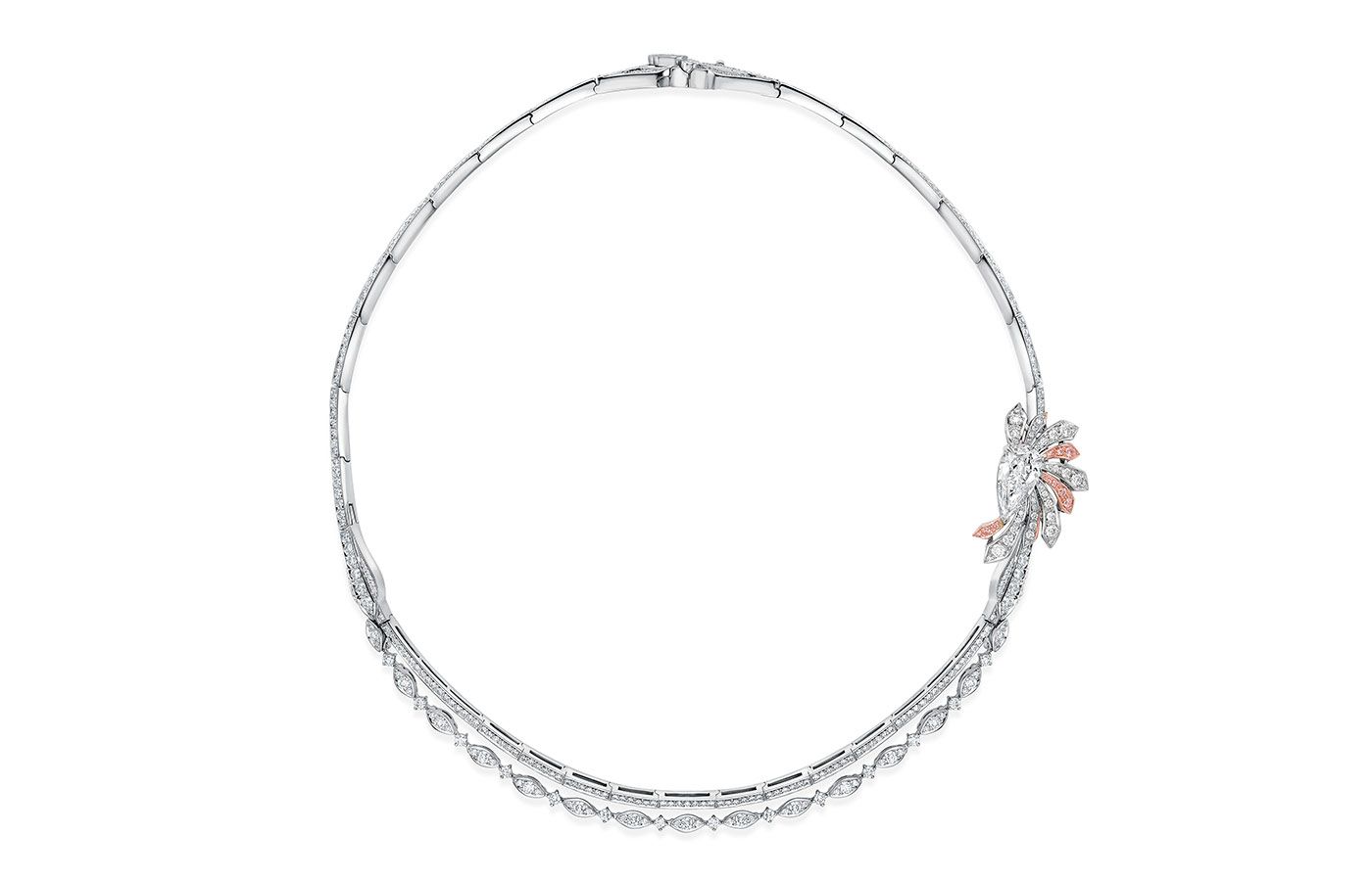 Boodles A Peace of Mined design interchangeable necklace and brooch set with a pear shape diamond in platinum and 18 carat SMO rose gold