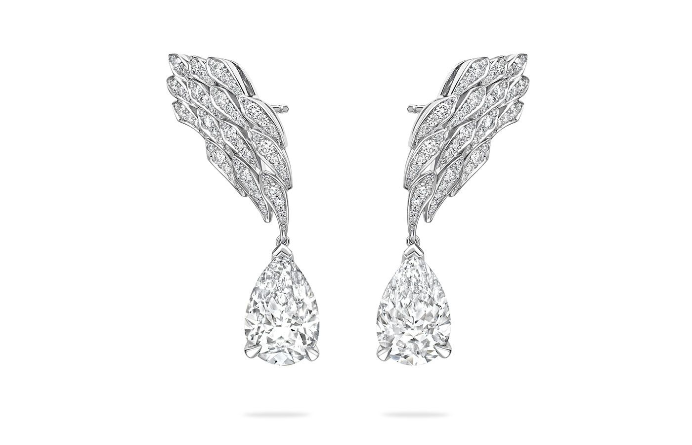  Boodles A pair of Peace of Mined earrings set with pear shape diamonds in platinum