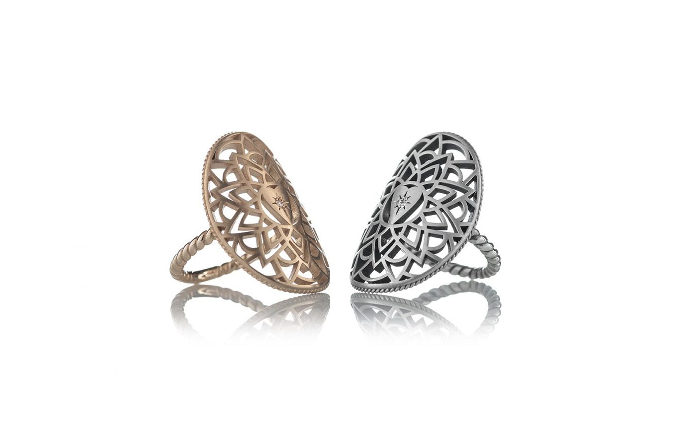  BE8 Jewels Re Start rings in rose gold and silver with diamonds