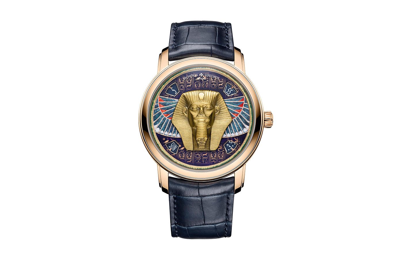  Vacheron Constantin Métiers d’Art Grand Sphinx de Tanis watch dial, made with Champlevé enamel frieze, enamel, metallisation, sapphire crystal, hand-engraved gold applique and patina, from the Tribute to Great Civilisations collection