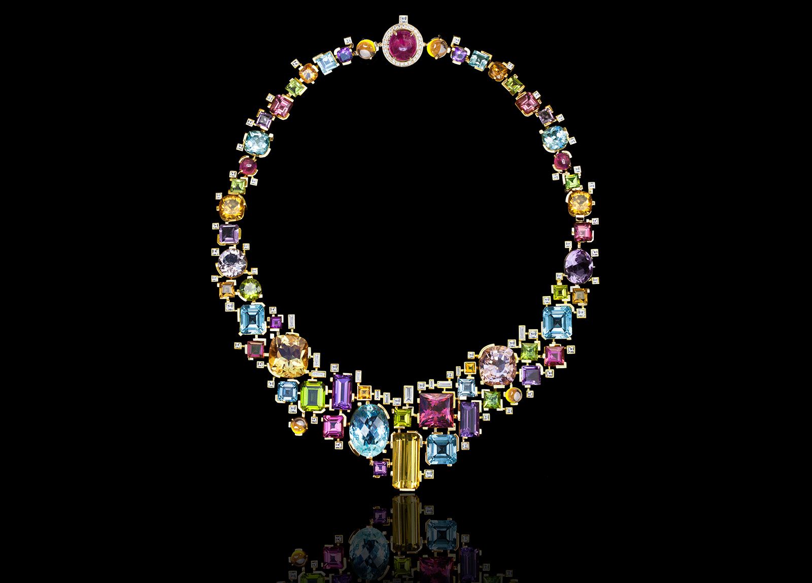 Canturi Lucinda necklace with pink tourmaline, citrine, amethyst, topaz, peridot, morganite and aquamarine gemstones