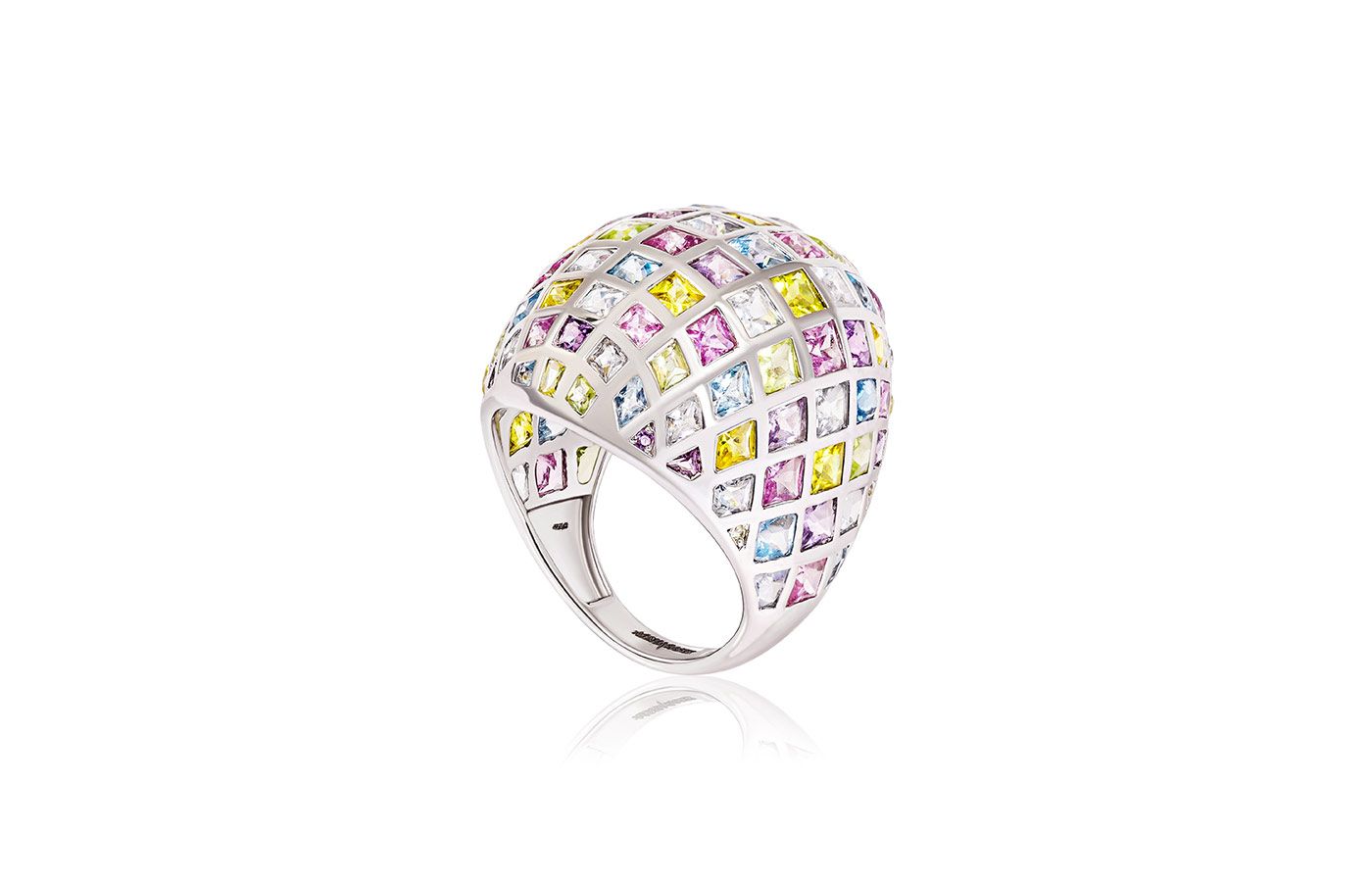  Aisha Baker Lip Gloss ring in white gold, multicolour sapphires, multicolour topaz, peridot and amethyst