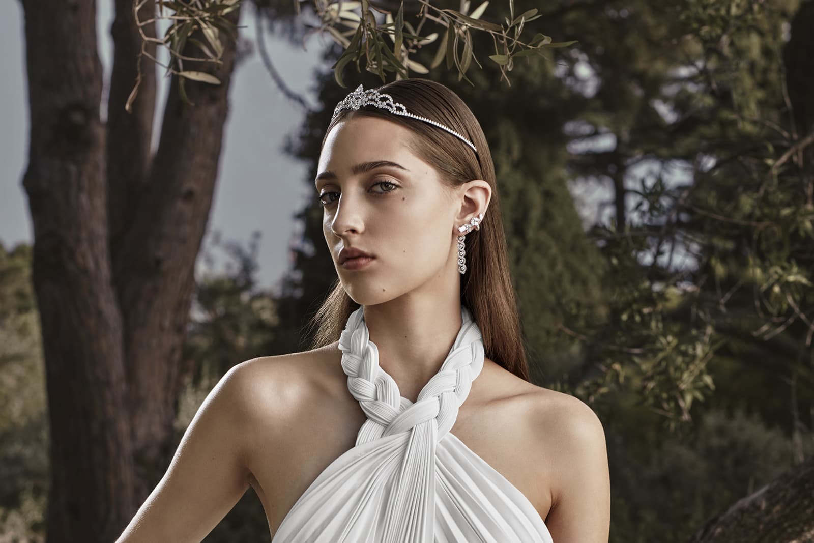  A model wears a headpiece and earrings from the new Dior Print High Jewellery collection