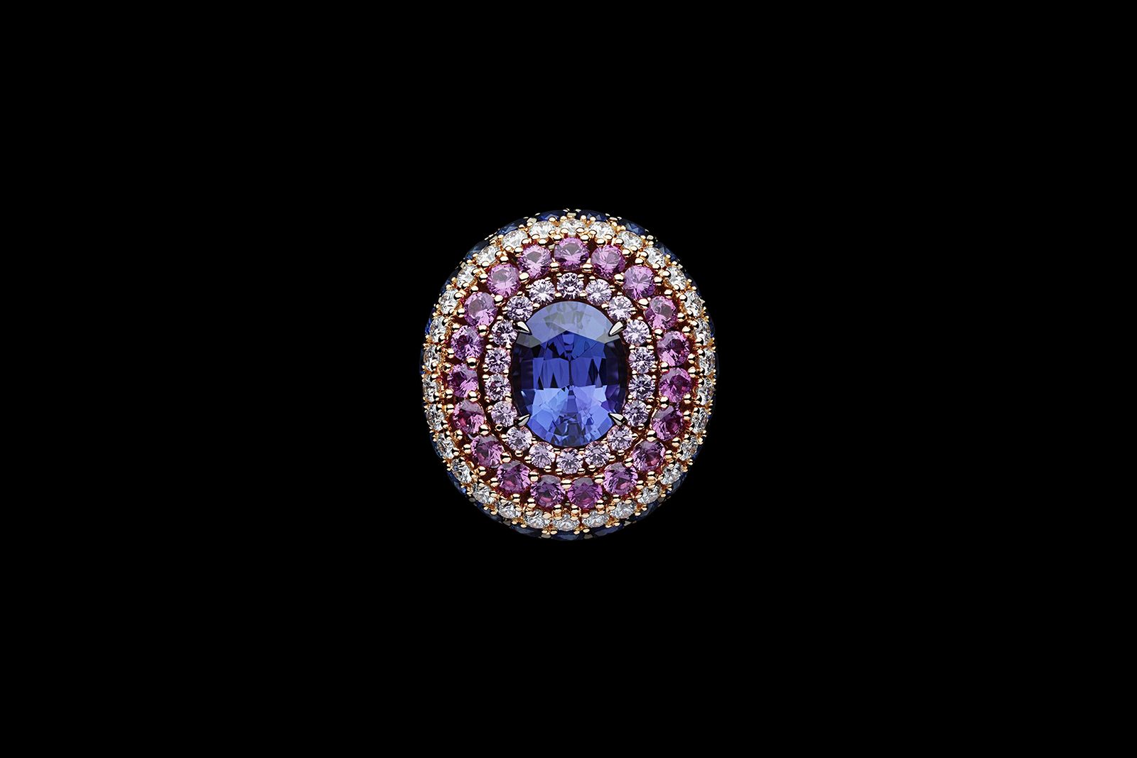  Dior Print High Jewellery ring with an oval-shaped tanzanite and multi-coloured gemstones