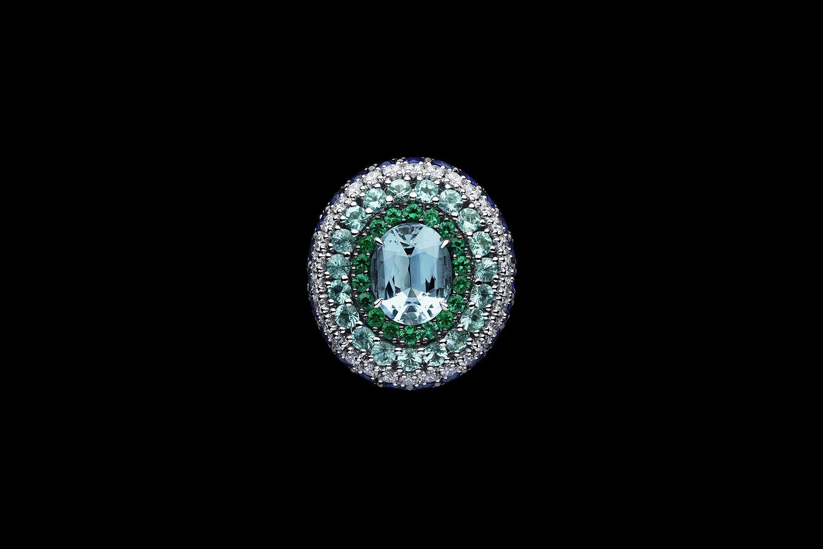  Dior Print High Jewellery ring with blue and green gemstones and colourless diamonds