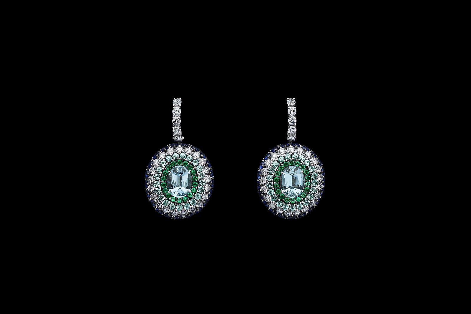  Dior Print High Jewellery earrings with blue and green gemstones and colourless diamonds