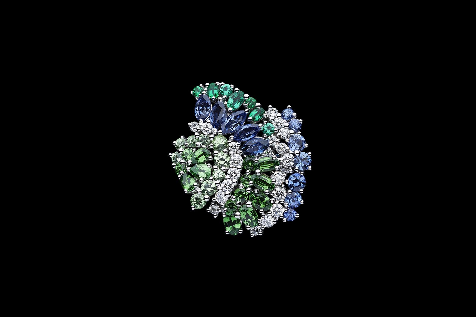  Dior Print High Jewellery creation with shades of blue and green gemstones alongside diamonds