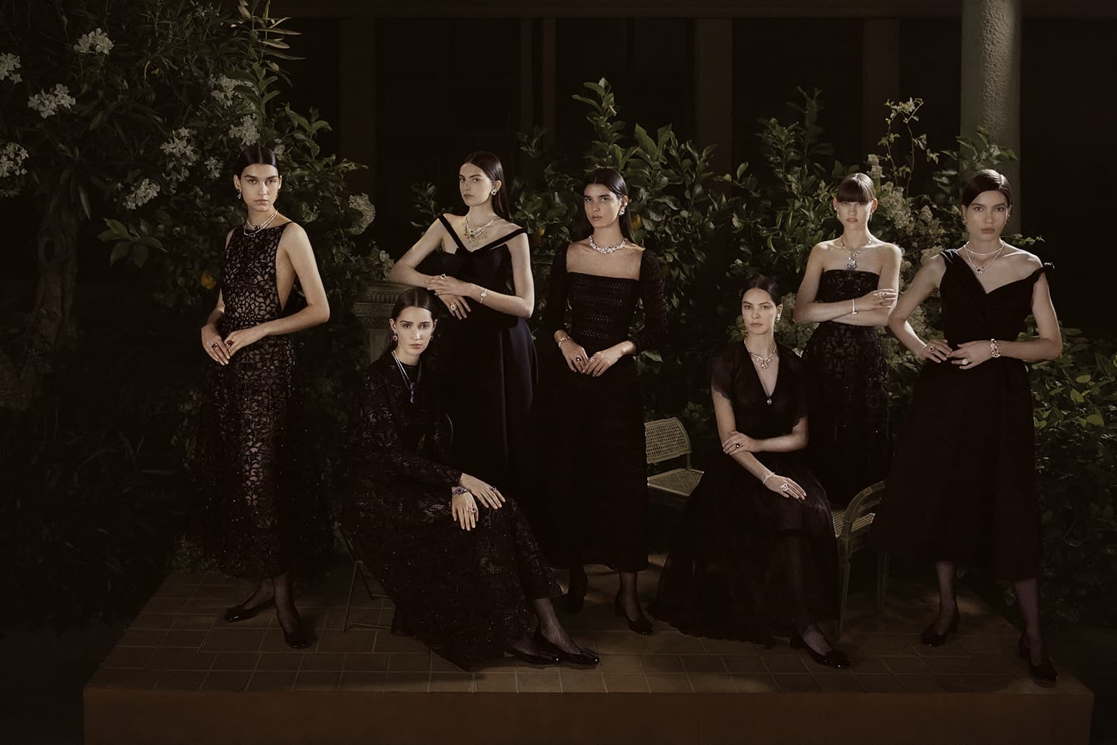  Models are photographed wearing Dior Print High Jewellery at a special launch event, hosted in Italy