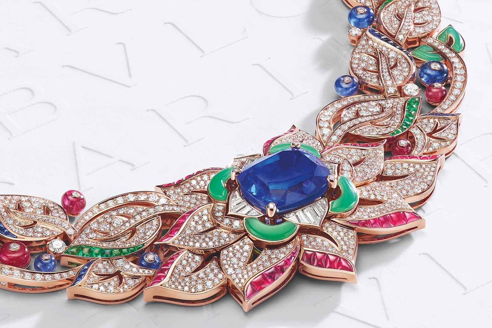  Bulgari Sapphire Flower Fantasy necklace with sapphires, emeralds and rubies from the Eden The Garden of Wonders High Jewellery collection