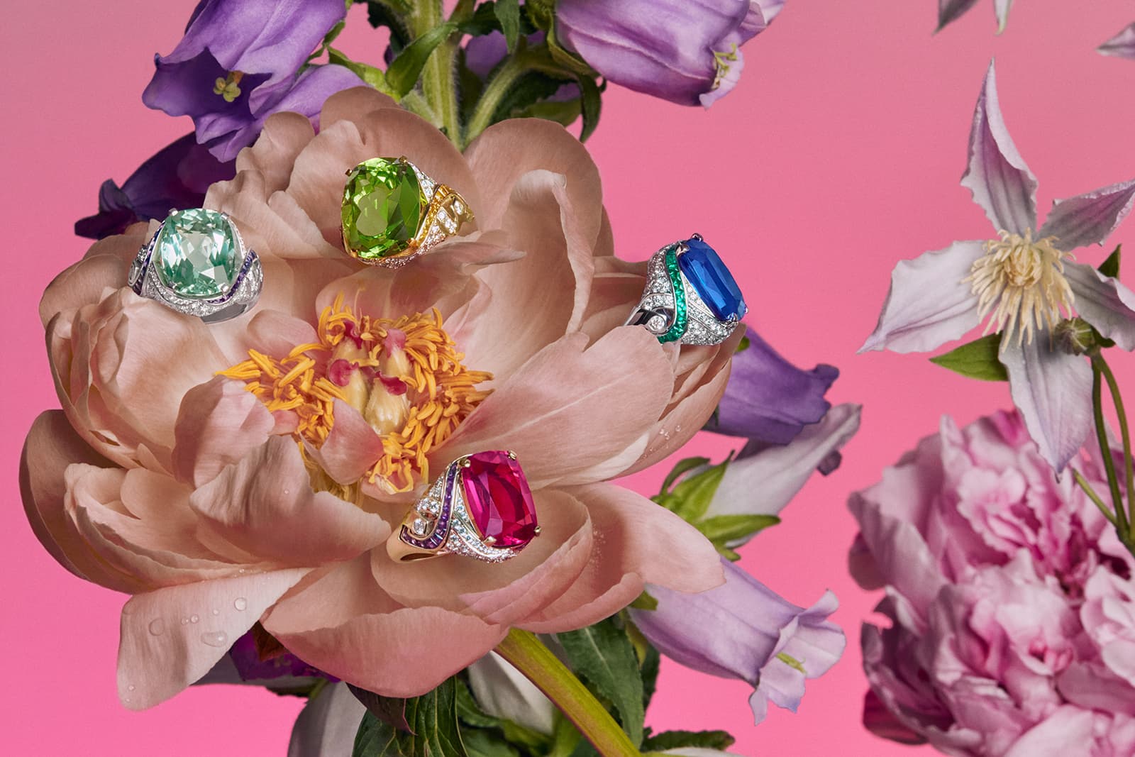 Bulgari coloured gemstone cocktail rings from the Eden The Garden of Wonders High Jewellery collection