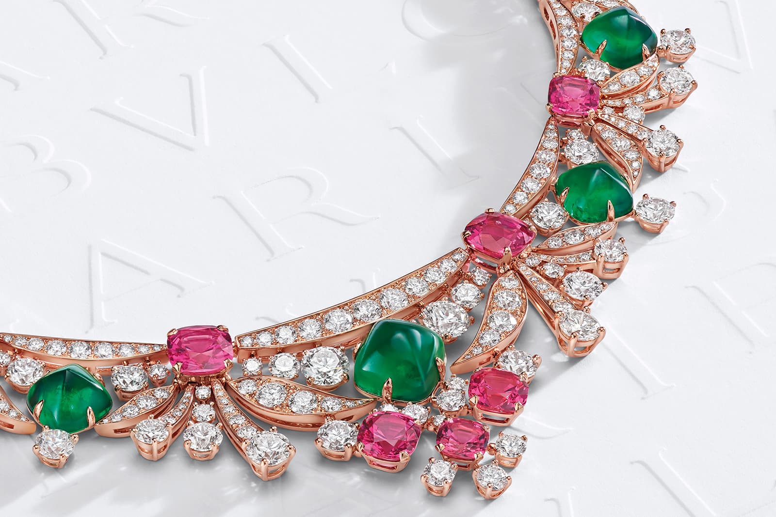  Bulgari necklace with green and pink gemstones from the Eden The Garden of Wonders High Jewellery collection