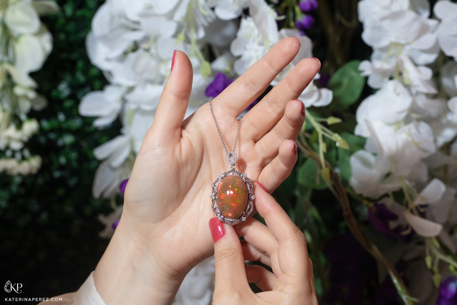  Cabochon opal and diamond-set pendant by Le Vian