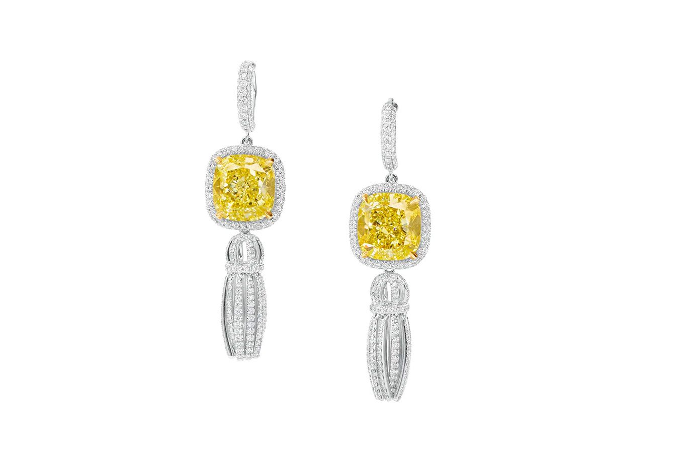 Stephen Silver drop earrings with canary yellow diamonds