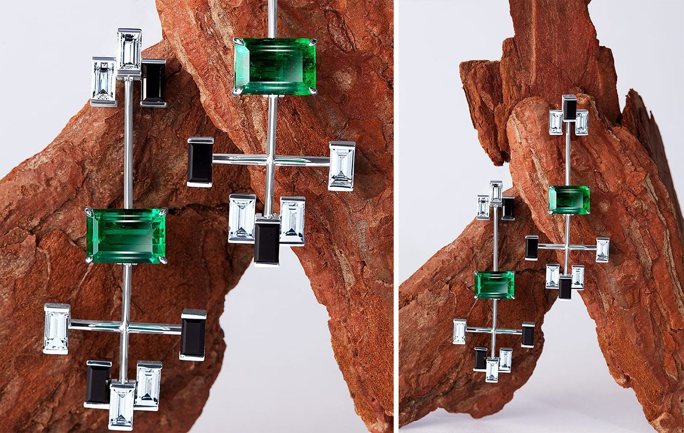  Qiu Fine Jewelry emerald-cut emerald, diamond and onyx earrings