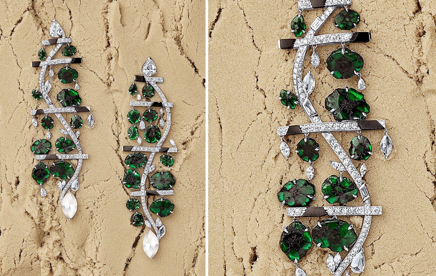 Qiu Fine Jewelry trapiche emerald and diamond earrings
