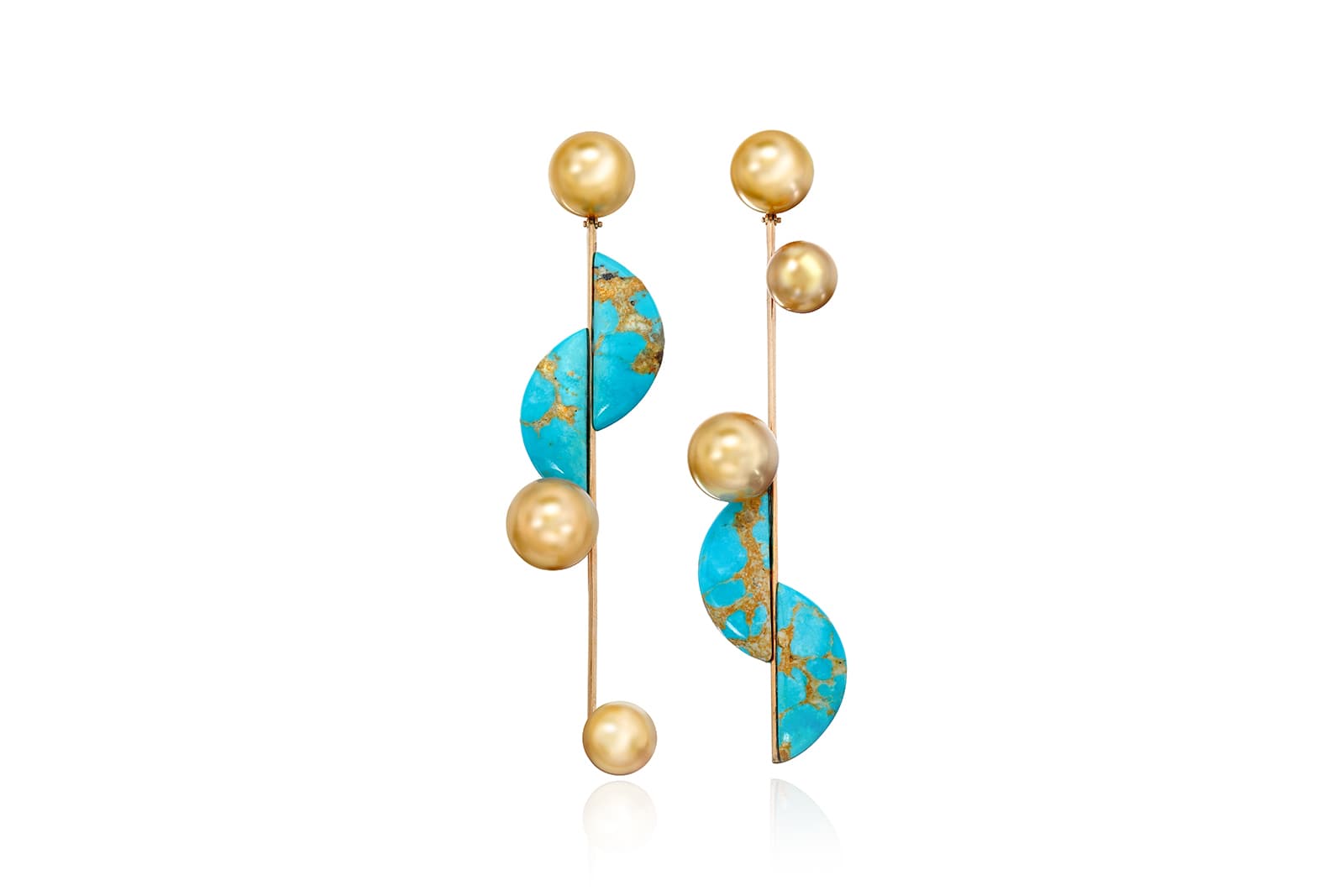  Assael earrings with golden South Sea cultured pearls and turquoise
