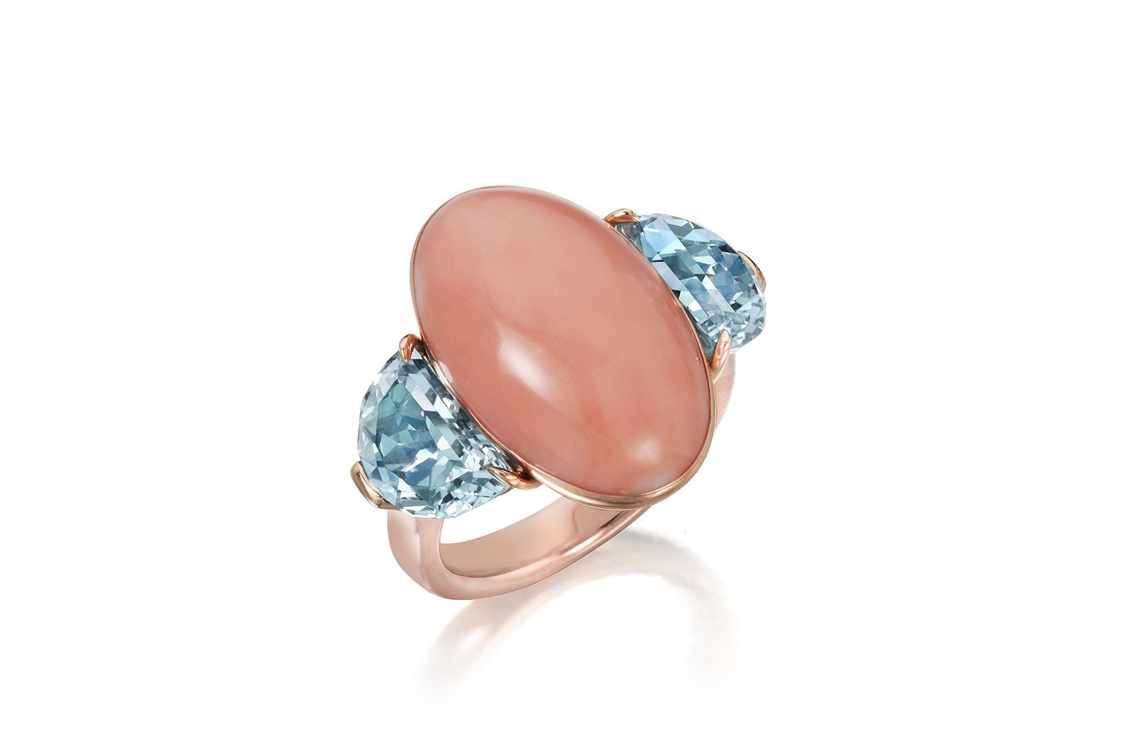  Aquamarine and angel skin coral ring by Assael
