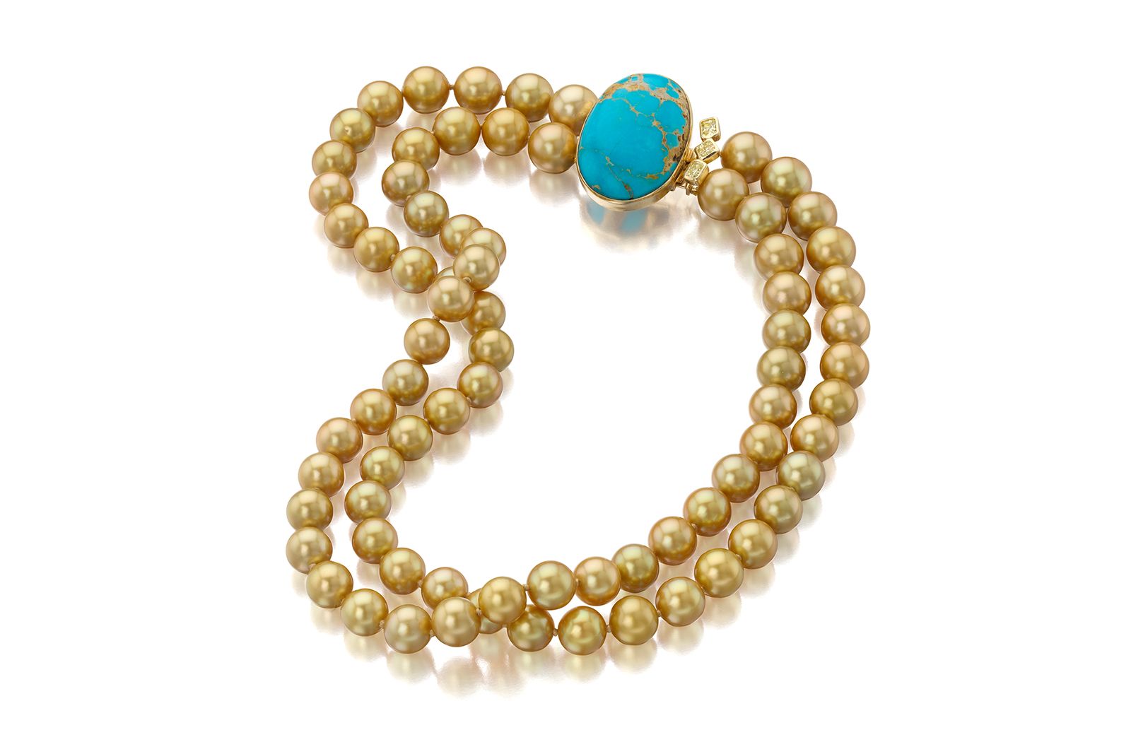  Turquoise, fancy yellow diamonds and golden South Sea cultured pearl necklace by Assael