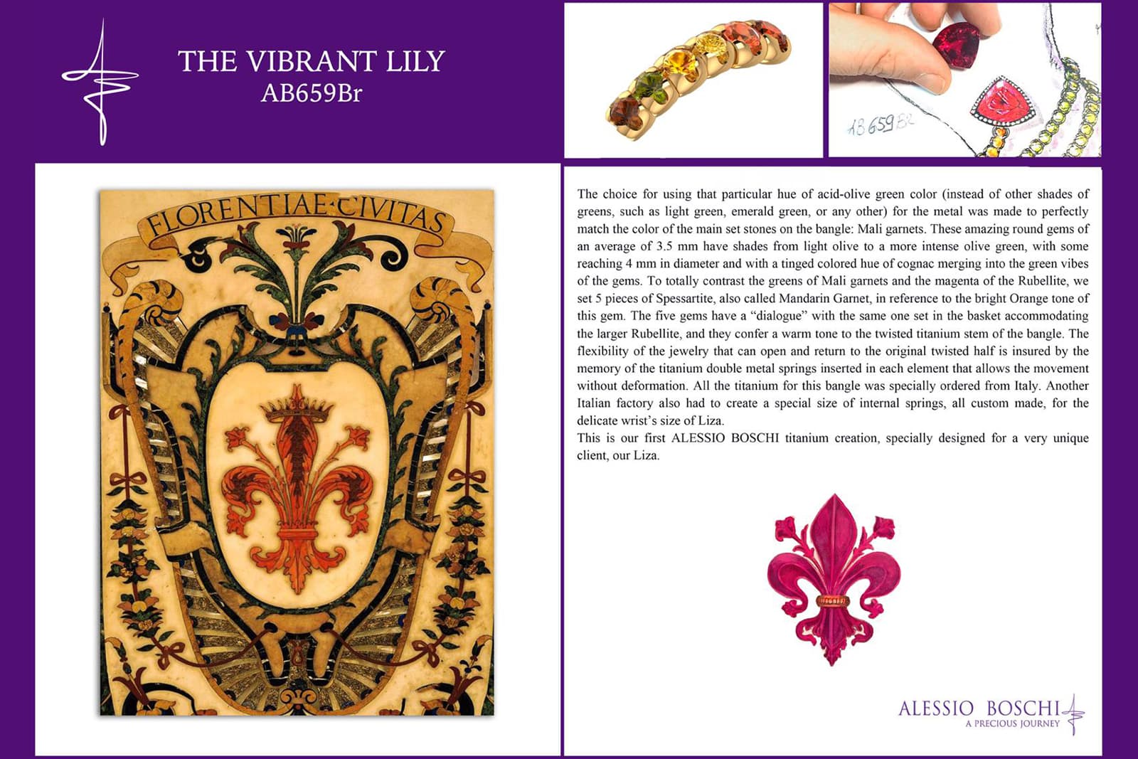  Alessio Boschi Vibrant Lily Bangle inspired by the Medici family emblem
