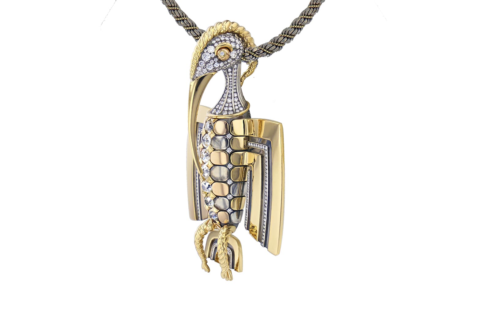  Elie Top Calao pendant in gold, silver and diamonds