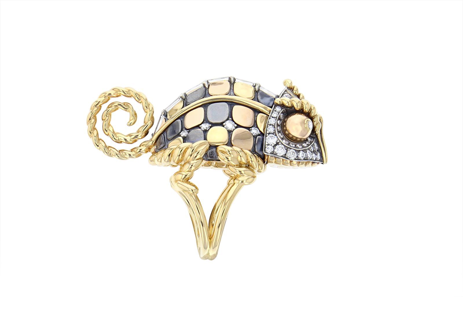  Elie Top Chameleon ring in gold, silver and diamonds
