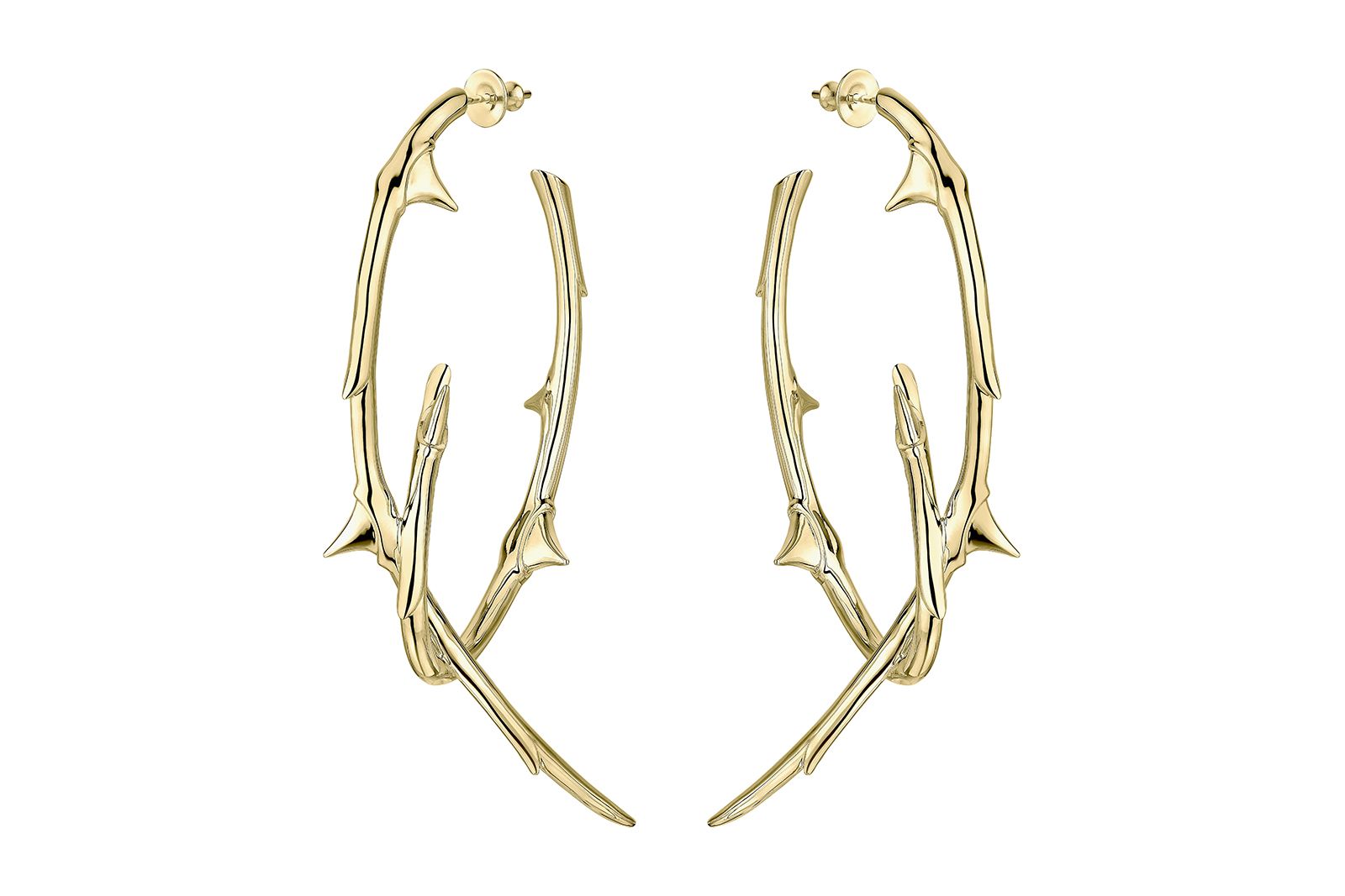  Shaun Leane Rose Thorn Statement Hoop earrings in yellow gold vermeil