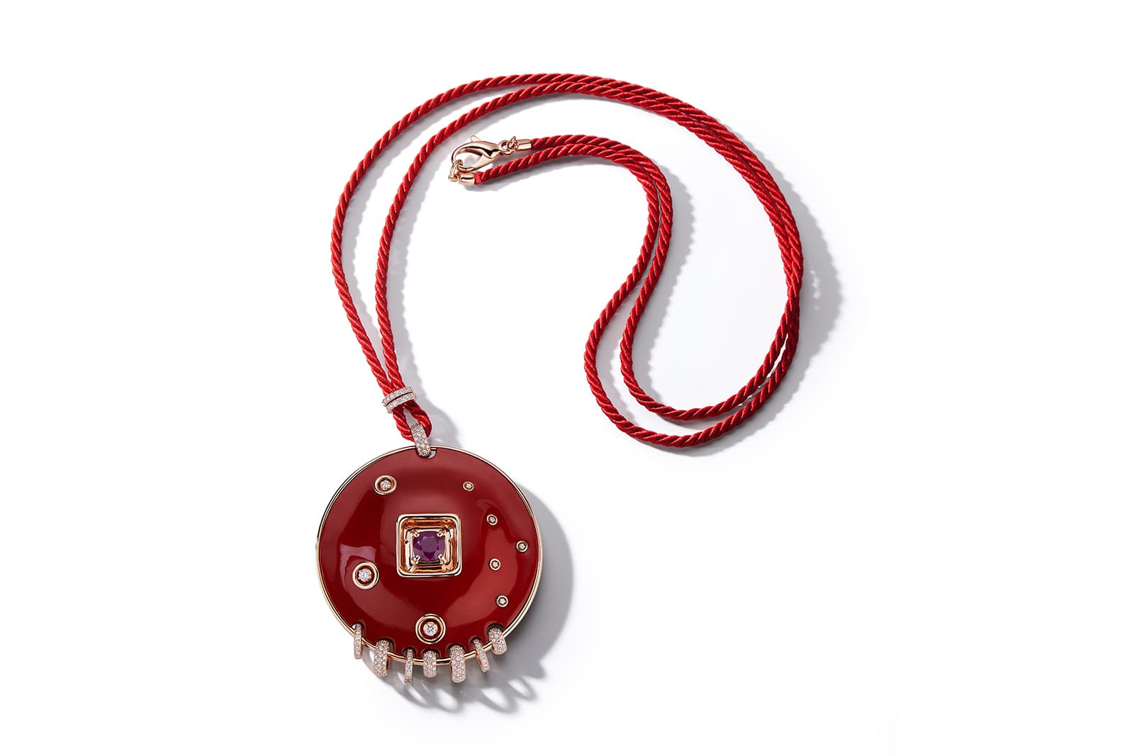  Wifredo Rosado Tribu Ruby Pendant in rose gold, red nano ceramic, diamonds and ruby