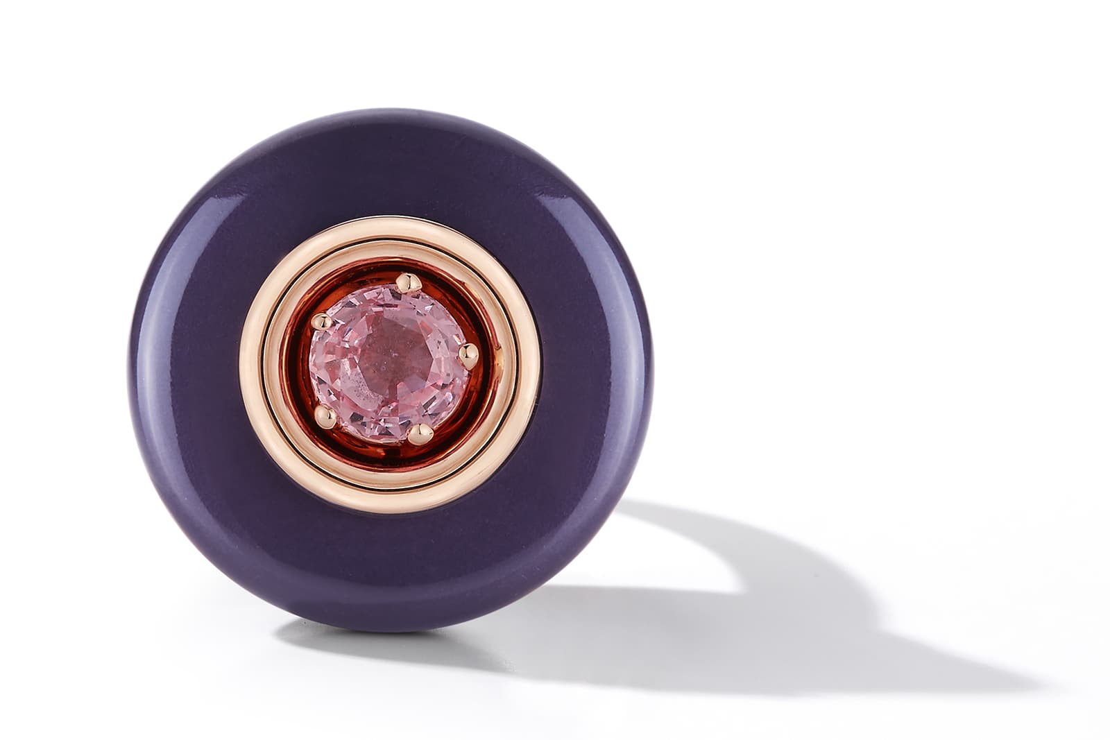  Wilfred Rosado Tribu ring in rose gold, aubergine nano ceramic and padparadscha sapphire 