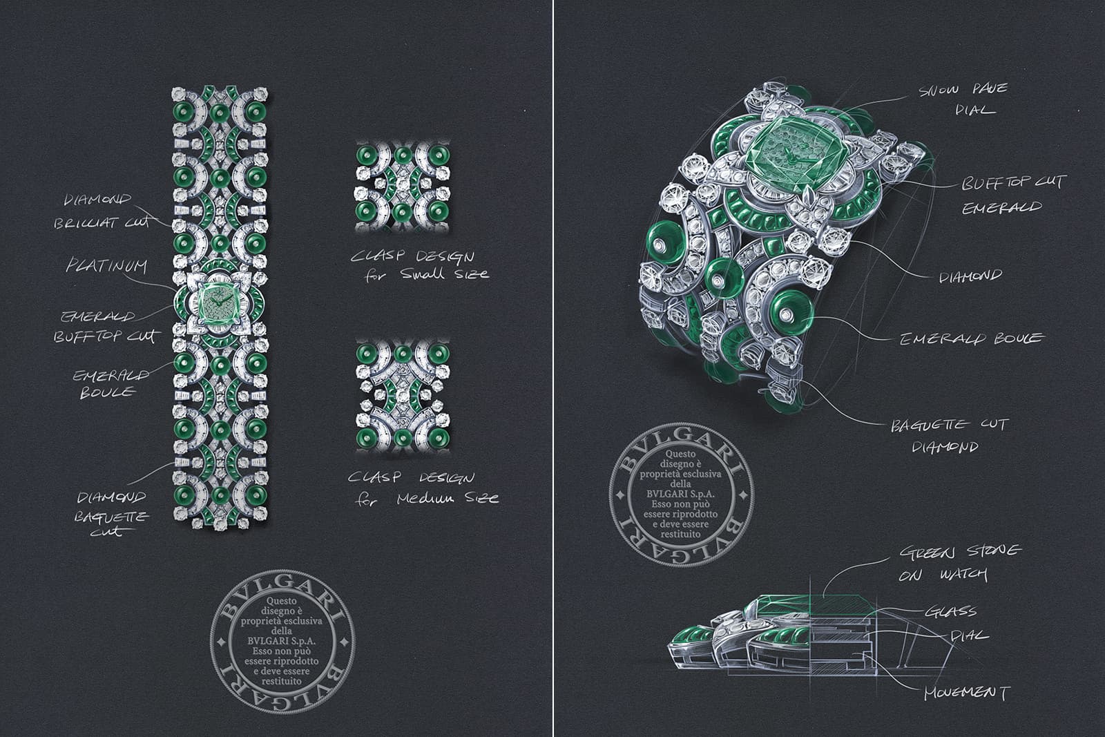  Bulgari Emerald Venus High Jewellery Watch Sketch