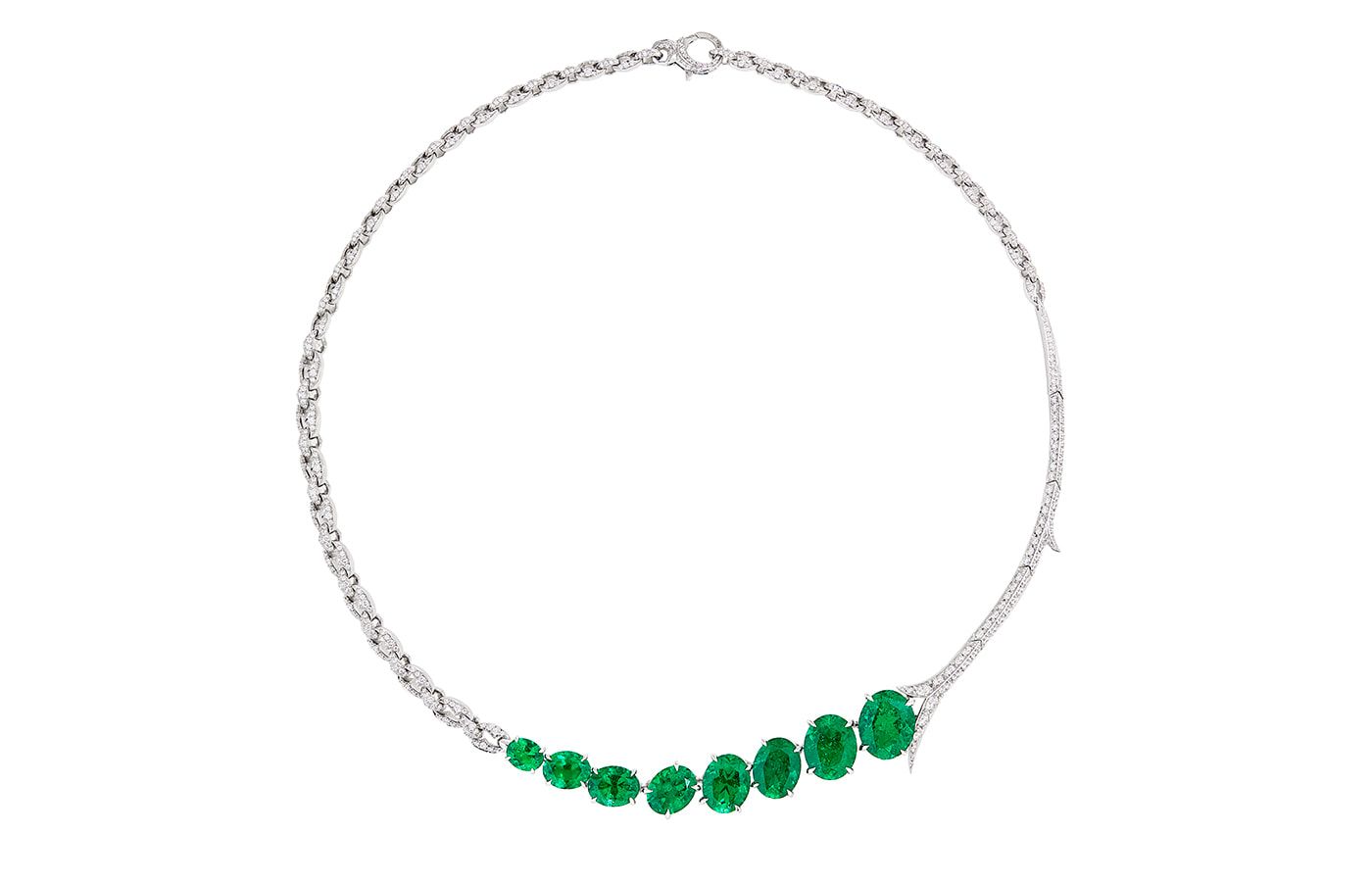 Stephen Webster Thorn Embrace diamond and oval Muzo emerald necklace