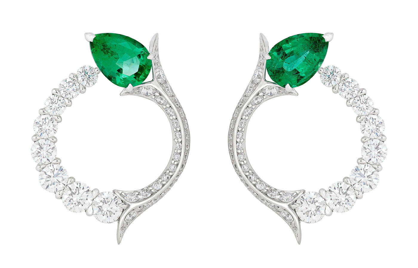  Stephen Webster Thorn Embrace diamond and pear-shaped Muzo emerald earrings