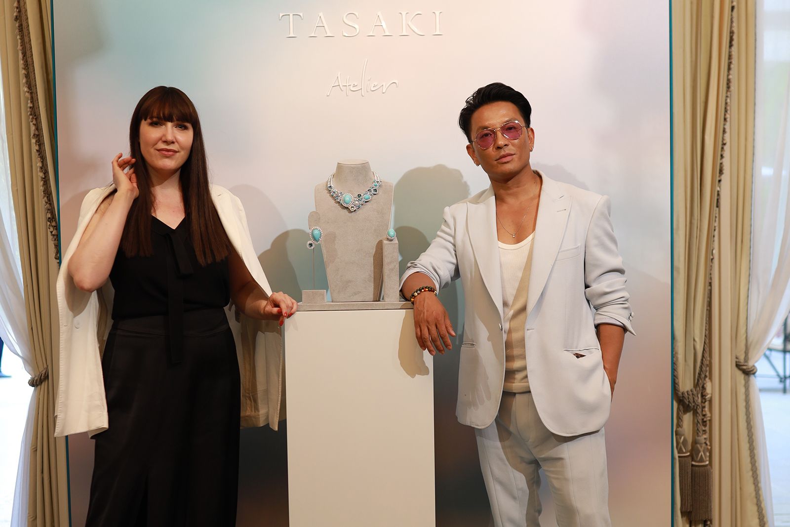 Katerina Perez with Tasaki creative director Prabal Gurung at Paris Couture Week in July 2022