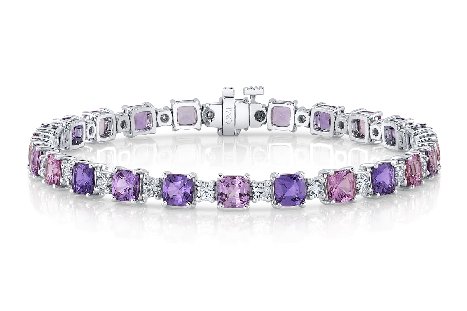 Omi Privé pink and purple sapphire, diamond and platinum bracelet