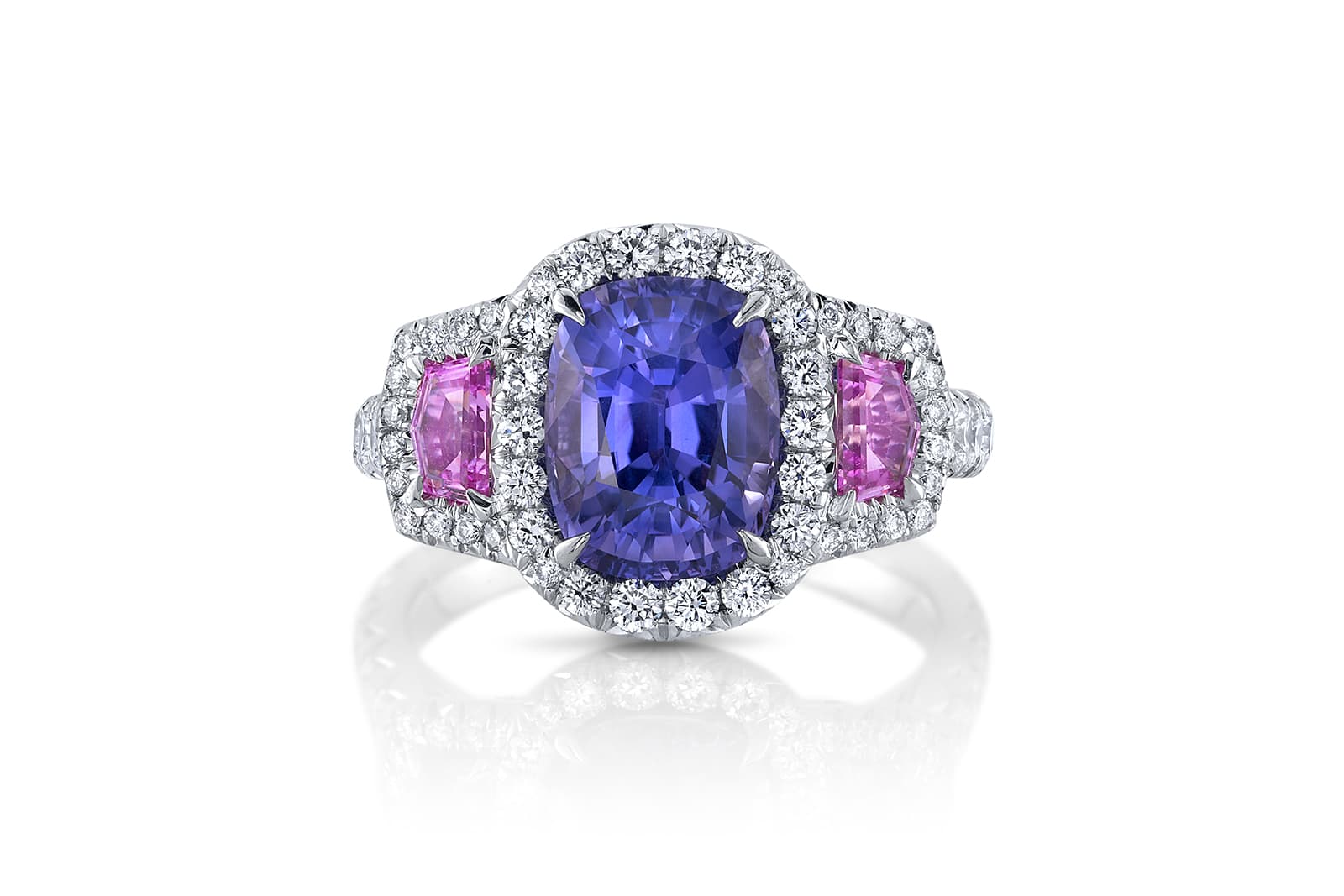  Omi Privé purple sapphire, pink sapphire, diamond and platinum ring