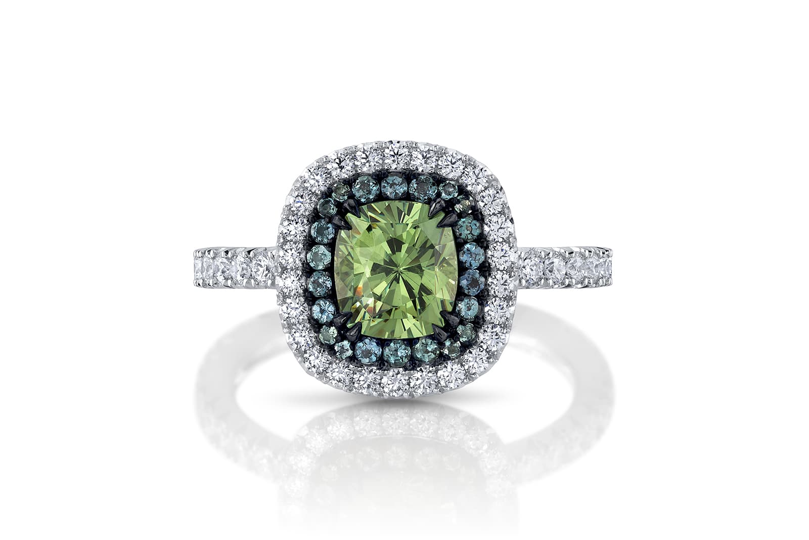  Omi Privé demantoid garnet, alexandrite, diamond and platinum ring accented with black rhodium