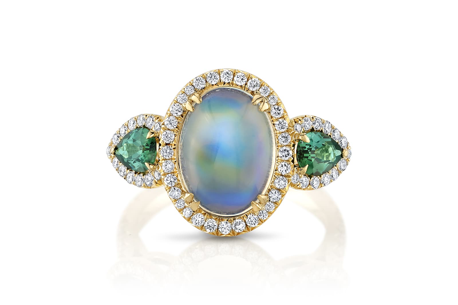 Omi Privé moonstone, tourmaline, diamond and yellow gold ring