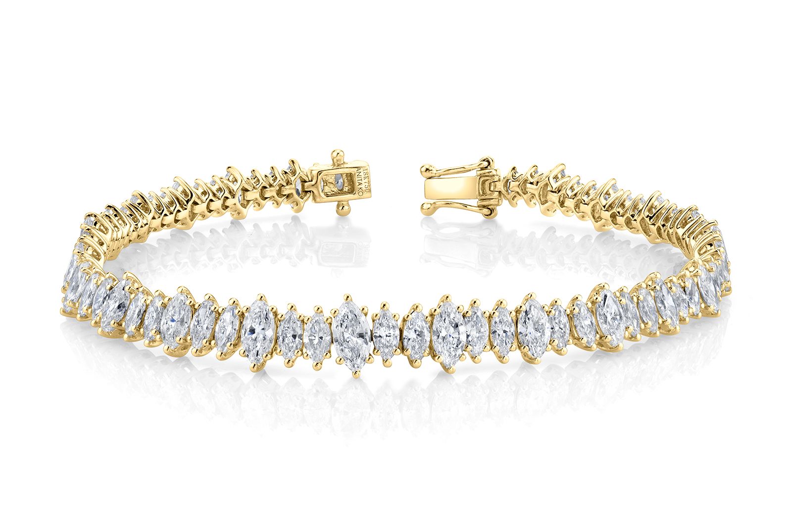  Anita Ko tennis bracelet with marquise-shaped diamonds in yellow gold 