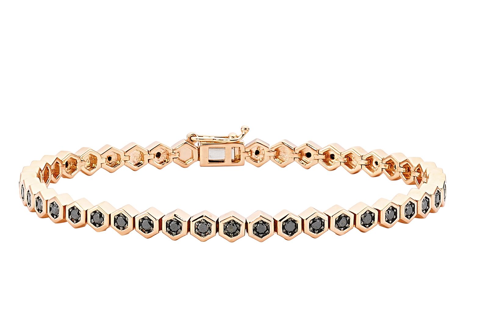  Bee Goddess line bracelet with a hexagon-shaped motif in rose gold 