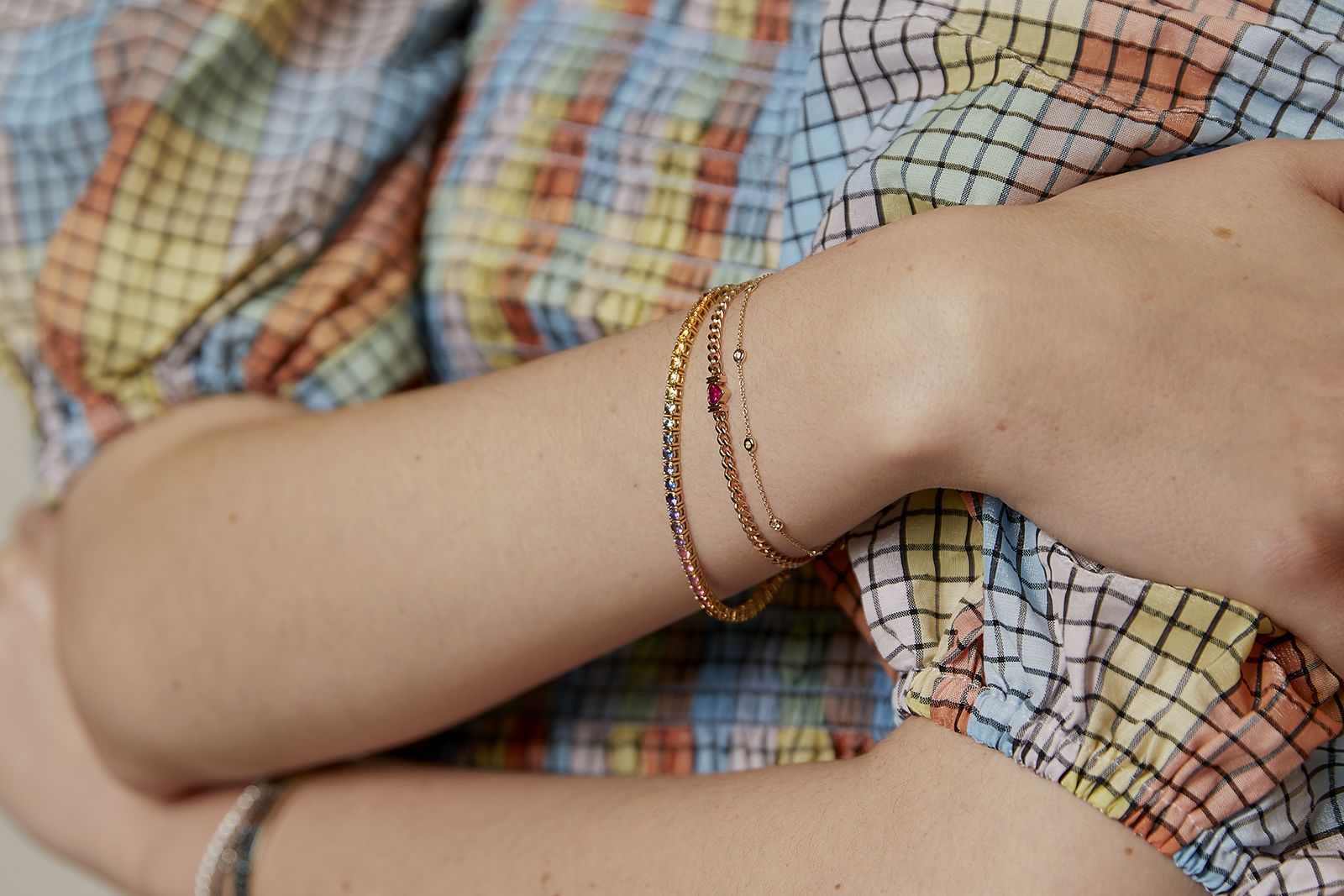  R.F Finest rainbow sapphire line bracelet by Roxanne First 