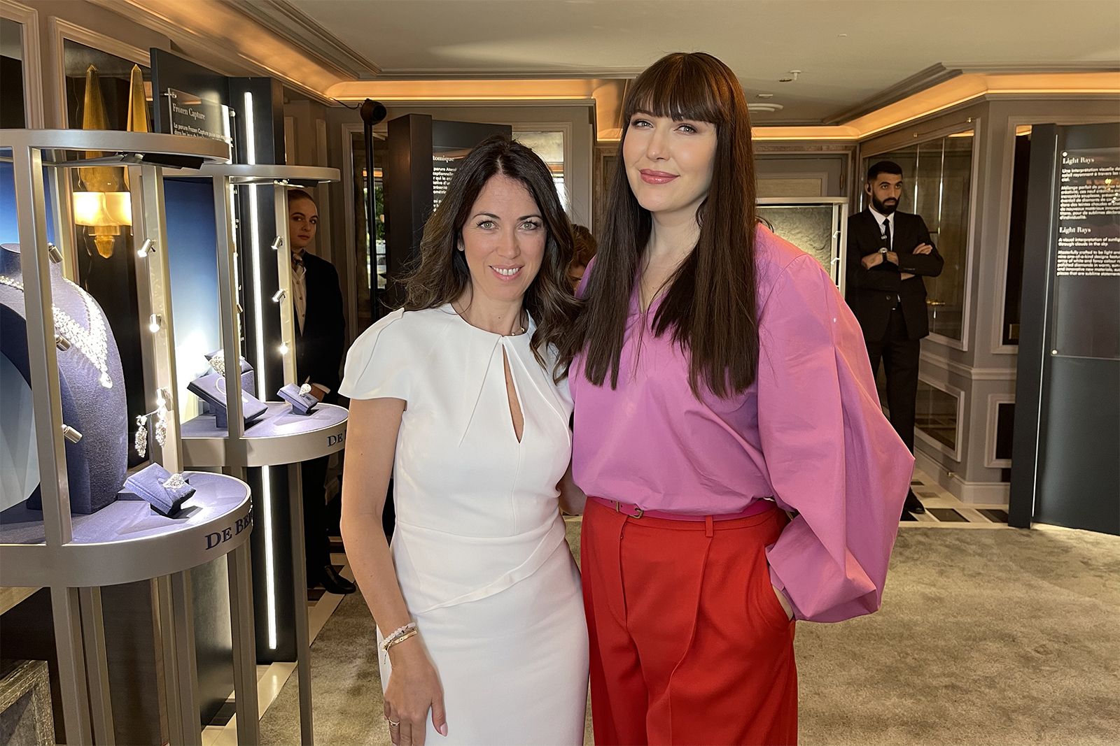 Katerina Perez (right) with De Beers Jewellers CEO Céline Assimon at Paris Couture Week 2022