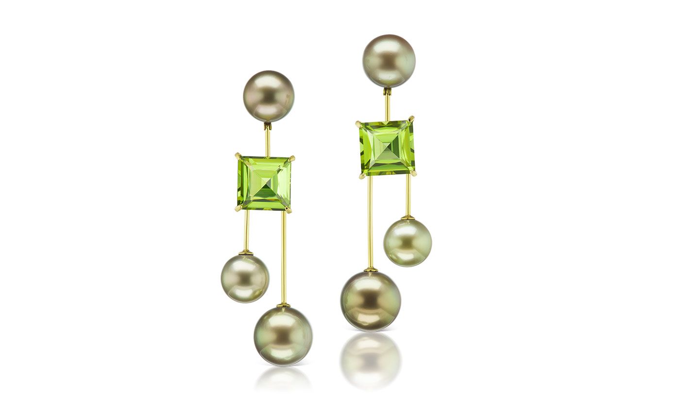  Assael peridot and Fijian natural colour cultured pearl earrings