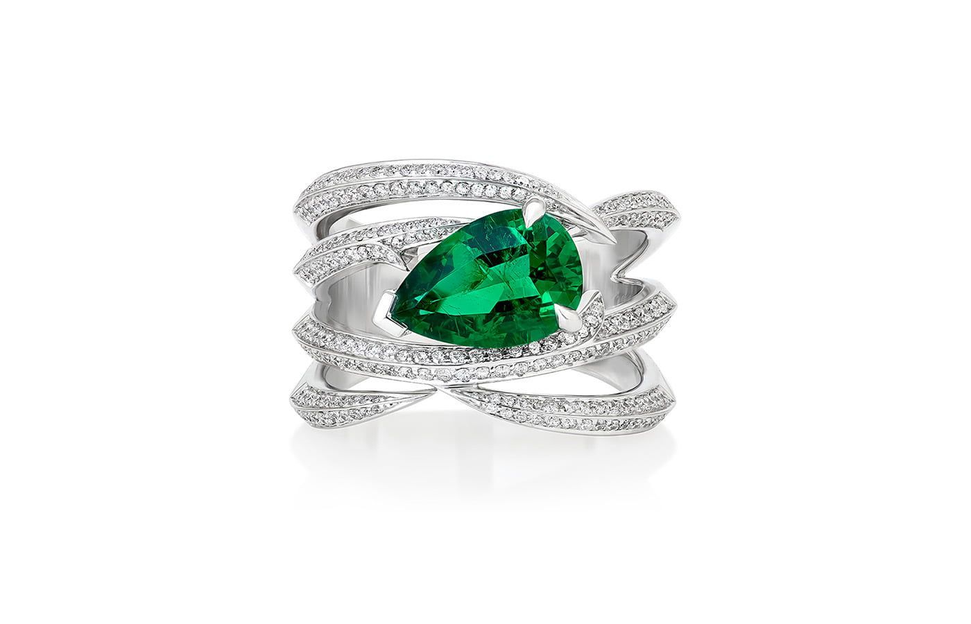 Stephen Webster Thorn Embrace diamond and Muzo emerald ring