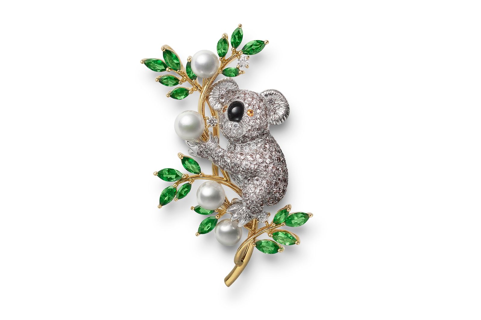  Mikimoto Australia Koala Bear brooch in 18K white and yellow gold with Akoya cultured pearls, garnet, onyx and diamonds from the Wild and Wonderful High Jewellery collection