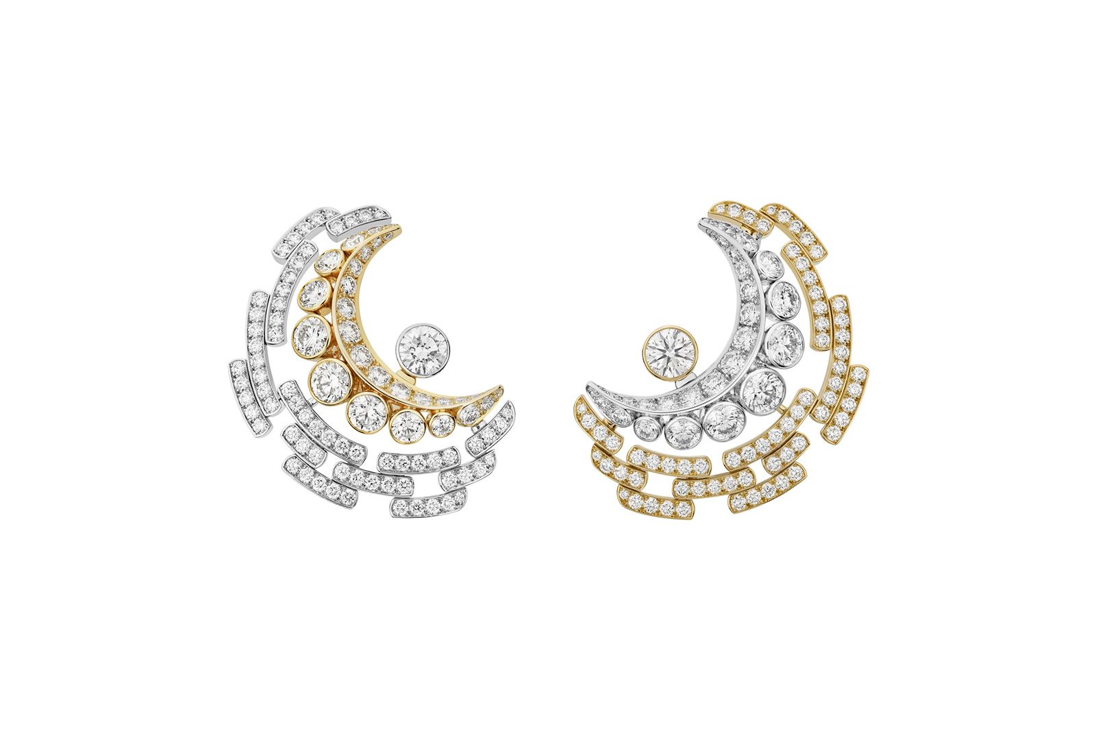  Chanel High Jewellery La Lune Solaire white gold, yellow gold and diamond earrings